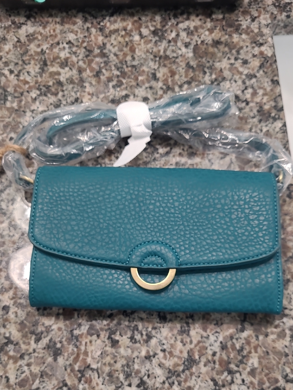 Teal Crossbody Wallet Purse with Gold Accent